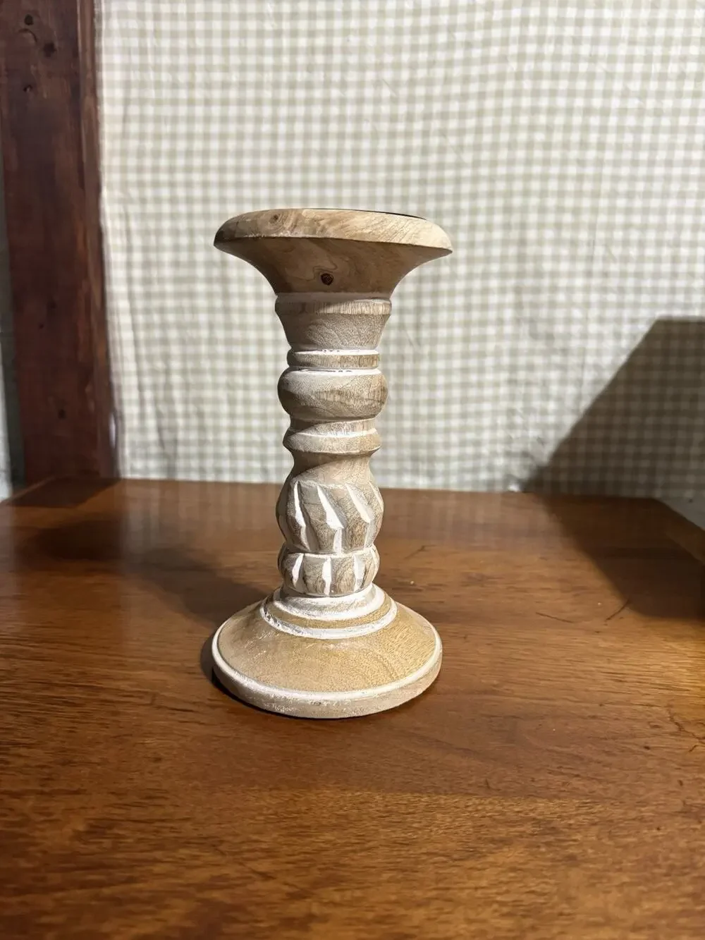 PD Home & Garden Whitewashed Carved Wood Candlestick Holder - 9